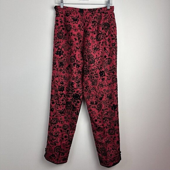Silkland Pants Womens 10 Red Silk Black Velvet Floral‎ Vtg 90s Ankle Asian Goth - Picture 1 of 14